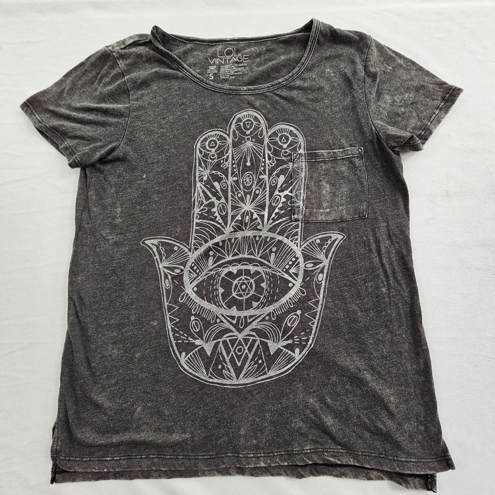 LOL Vintage Gray Short Sleeve Cotton Blend Pocket T-Shirt Women's S